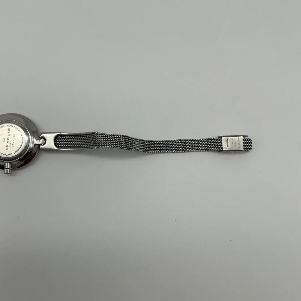Skagen 354SGSC Womens Watch Silver Dial Stainless Mesh Bracelet New Battery 7.5